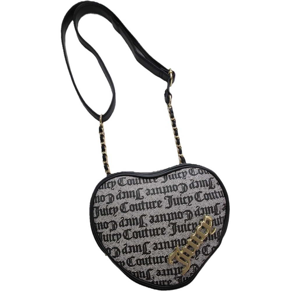 Juicy Couture Heart Crossbody Bag‎ Womens Black Gothic Logo Monogram Excellent